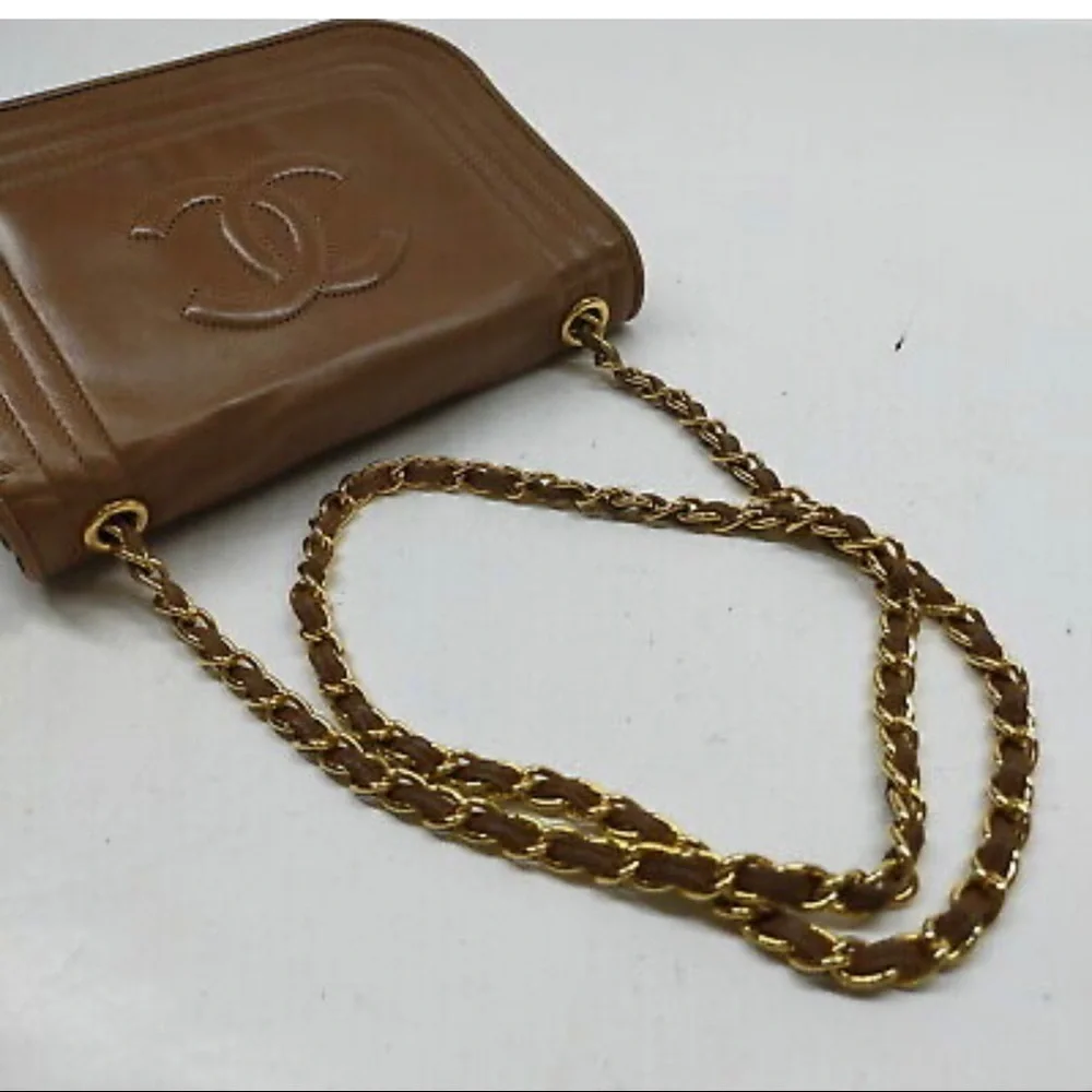 Chanel Brown‎ Satin Vintage CC Flap Bag crossbody leather purse